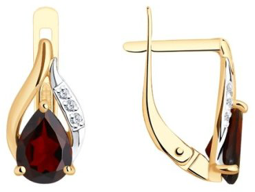 Серьги Diamant 51-320-00985-2 вес 2.13 г золото, фианит, гранат купить,NaN