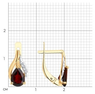 Серьги Diamant 51-320-00985-2 вес 2.13 г золото, фианит, гранат купить,NaN
