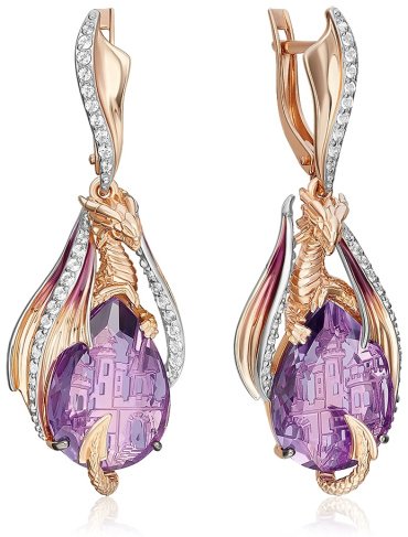 Серьги PLATINA 02-5296-00-225-1110 вес 10.88 г золото, аметист, топаз купить,NaN