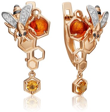 Серьги PLATINA 02-4681-00-734-1110-57 вес 3.54 г золото, цитрин, янтарь, топаз купить,NaN