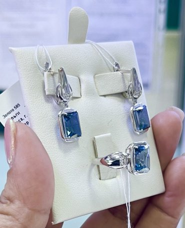 Комплект РусГолдАрт 7447864 вес 6.2 г золото, лондон топаз купить,NaN