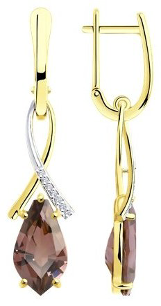 Серьги Diamant 53-321-00824-1 вес 6.25 г золото, раухтопаз купить,NaN