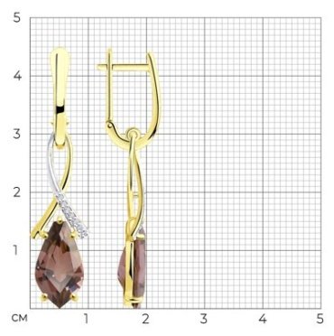 Серьги Diamant 53-321-00824-1 вес 6.25 г золото, раухтопаз купить,NaN
