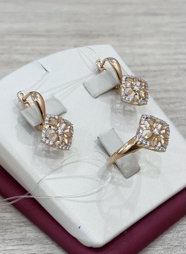 Комплект Диамант ЮЗ 87888 вес 6.5 г золото, фианит купить,NaN