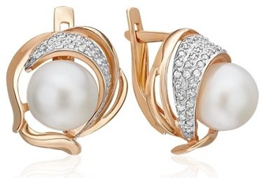 Серьги PLATINA 02-1378-00-302-1110-31 вес 6.39 г золото, жемчуг, фианит купить,NaN