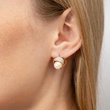 Серьги PLATINA 02-1378-00-302-1110-31 вес 6.39 г золото, жемчуг, фианит купить,NaN