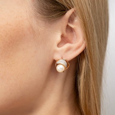 Серьги PLATINA 02-1378-00-302-1110-31 вес 6.39 г золото, жемчуг, фианит купить,NaN