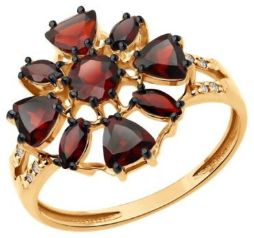 Кольцо Diamant 51-310-02436-2 размер 18 вес 2.96 г золото, гранат, фианит купить,NaN