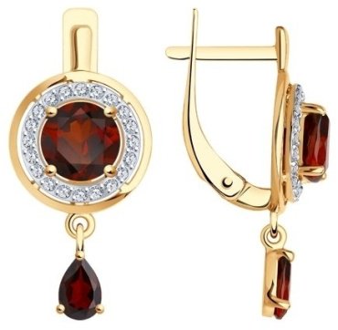 Серьги Diamant 51-321-01426-1 вес 3 г золото, фианит, гранат купить,NaN