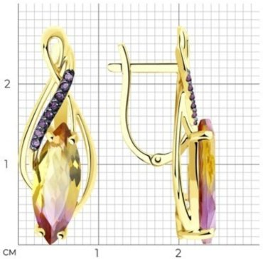 Серьги Diamant 53-320-00761-2 вес 4.47 г золото, ситалл, аметрин, фианит купить,NaN