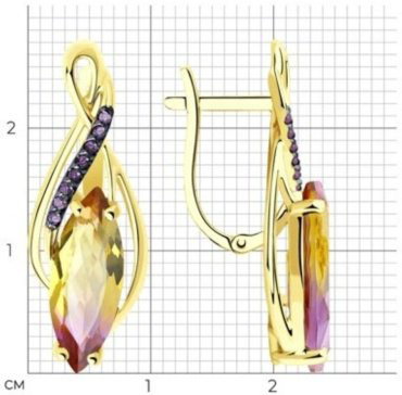 Серьги Diamant 53-320-00761-2 вес 4.47 г золото, ситалл, аметрин, фианит купить,NaN