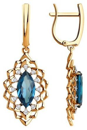 Серьги Diamant 51-321-02468-2_s вес 5.8 г золото, фианит, топаз купить,NaN