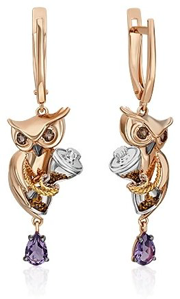 Серьги PLATINA 02-4875-00-716-1140 вес 5.51 г золото, эмаль, аметист, раухтопаз купить,NaN
