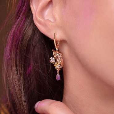 Серьги PLATINA 02-4875-00-716-1140 вес 5.51 г золото, эмаль, аметист, раухтопаз купить,NaN