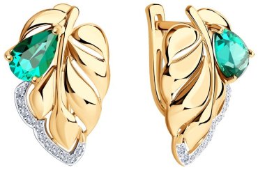 Серьги SOKOLOV 727641 вес 4.29 г золото, фианит, наноизумруд купить,NaN