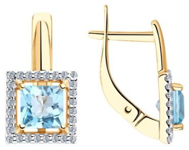Серьги Diamant 51-320-00294-1 вес 2.7 г золото, фианит, топаз купить,223210