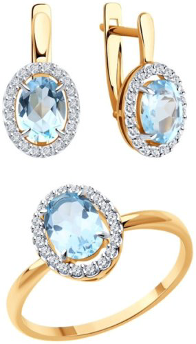 Комплект Diamant 51-320-02049-1 51-310-02049-1 вес 4.82 г золото, топаз, серафинит купить,NaN