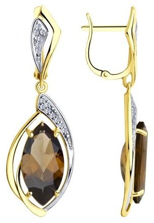 Серьги Diamant 53-321-00703-2 вес 6.1 г золото, раухтопаз купить,440050