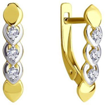 Серьги Diamant 53-120-01846-1 вес 2.23 г золото, фианит купить,NaN
