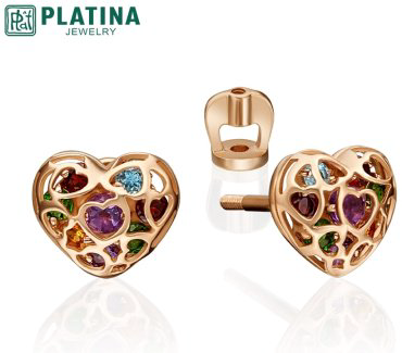 Пусеты PLATINA 02-4565-00-728-1110-57 вес 1.97 г золото, аметист, гранат, топаз, цитрин, хромдиопсид купить,NaN
