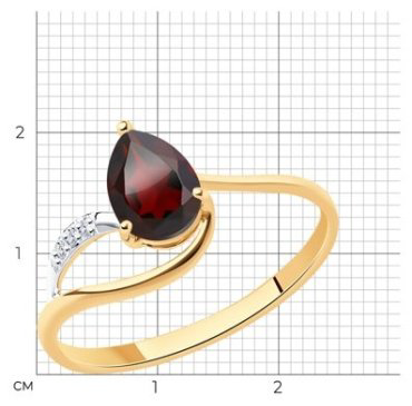 Кольцо Diamant 51-310-00985-2_17 размер 17 вес 1.3 г золото, фианит, гранат купить,NaN