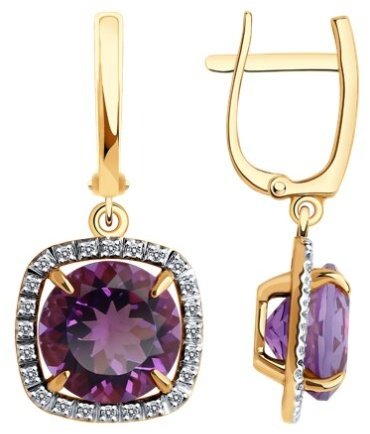 Серьги Diamant 51-321-02449-2 вес 5.65 г золото, аметист купить,NaN
