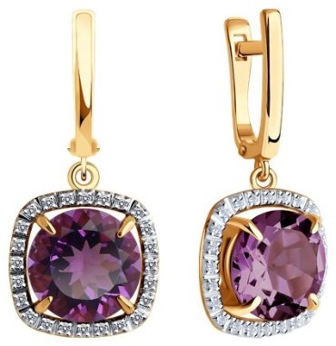 Серьги Diamant 51-321-02449-2 вес 5.65 г золото, аметист купить,NaN