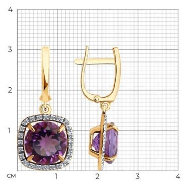 Серьги Diamant 51-321-02449-2 вес 5.65 г золото, аметист купить,NaN