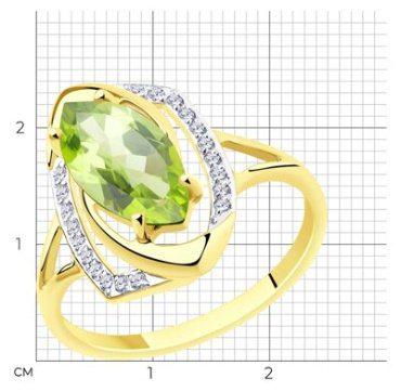 Кольцо Diamant 53-310-00659-1 размер 18 вес 2.32 г золото, хризолит, фианит купить,231589