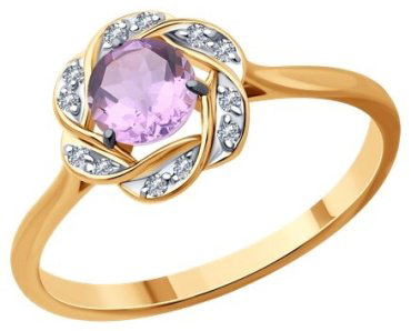Кольцо Diamant 51-310-01746-4_17-5 размер 17.5 вес 1.92 г золото, аметист, фианит купить,NaN