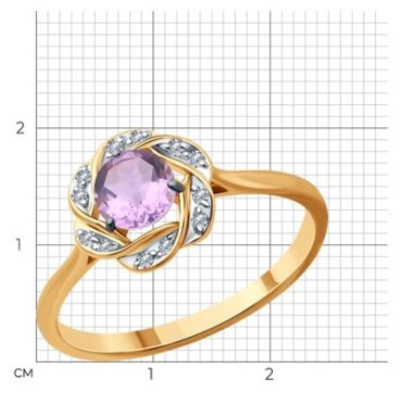 Кольцо Diamant 51-310-01746-4_17-5 размер 17.5 вес 1.92 г золото, аметист, фианит купить,NaN
