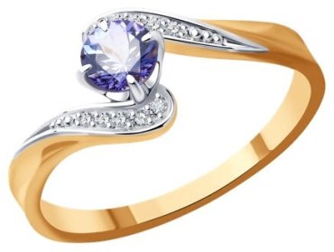 Кольцо Diamant 51-210-01808-1_17-5 размер 17.5 вес 2.02 г золото, бриллиант, танзанит купить,NaN