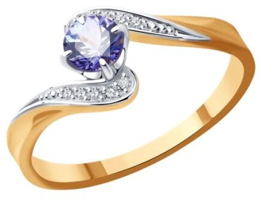 Кольцо Diamant 51-210-01808-1_17-5 размер 17.5 вес 2.02 г золото, бриллиант, танзанит купить,NaN