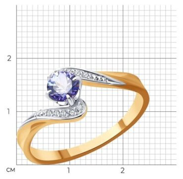 Кольцо Diamant 51-210-01808-1_17-5 размер 17.5 вес 2.02 г золото, бриллиант, танзанит купить,NaN