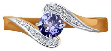 Кольцо Diamant 51-210-01808-1_17-5 размер 17.5 вес 2.02 г золото, бриллиант, танзанит купить,NaN