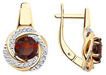 Серьги Diamant Серьги зол.143850 4,11гр Р 51-320-02281-2 вес 4.11 г золото, гранат, фианит купить,NaN