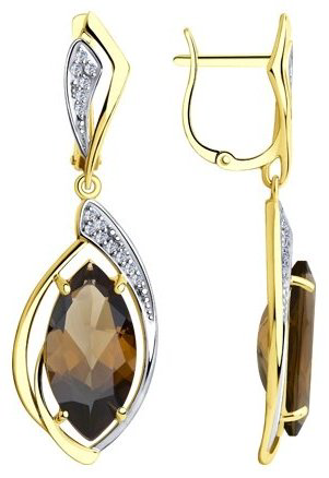 Серьги Diamant 53-321-00703-2 вес 5.87 г золото, фианит, раухтопаз купить,NaN