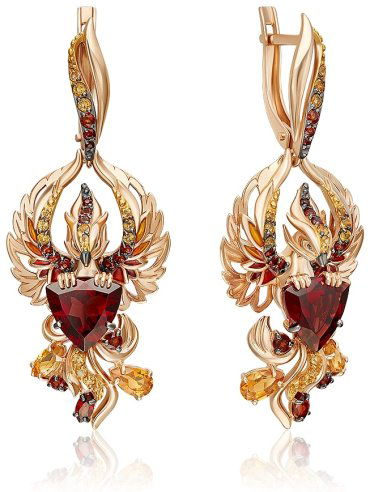 Серьги PLATINA 02-5280-00-722-1110 вес 9.13 г золото, эмаль, гранат, цитрин купить,NaN