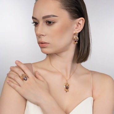 Серьги PLATINA 02-5280-00-722-1110 вес 9.13 г золото, эмаль, гранат, цитрин купить,NaN