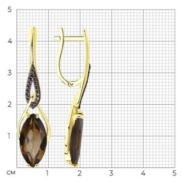 Серьги Diamant 53-320-00829-2 вес 5.85 г золото, фианит, раухтопаз купить,NaN