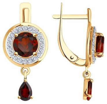 Серьги Diamant 51-321-01426-1 вес 3.02 г золото, фианит, гранат купить,449388