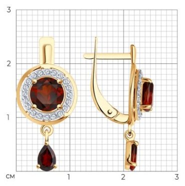 Серьги Diamant 51-321-01426-1 вес 3.02 г золото, фианит, гранат купить,449388
