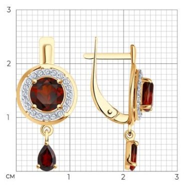 Серьги Diamant 51-321-01426-1 вес 3.02 г золото, фианит, гранат купить,449388