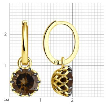 Серьги Diamant 53-321-01811-3 вес 4.01 г золото, раухтопаз купить,NaN