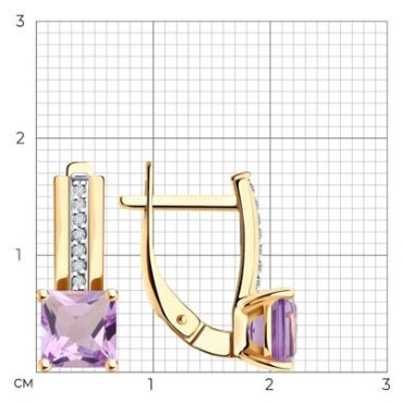 Серьги Diamant 51-320-01729-2 вес 3.37 г золото, аметист купить,NaN