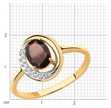 Кольцо Diamant 51-310-00224-2 размер 18 вес 1.8 г золото, фианит, гранат купить,NaN