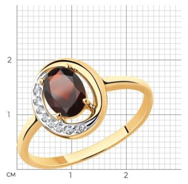 Кольцо Diamant 51-310-00224-2 размер 18 вес 1.8 г золото, фианит, гранат купить,NaN