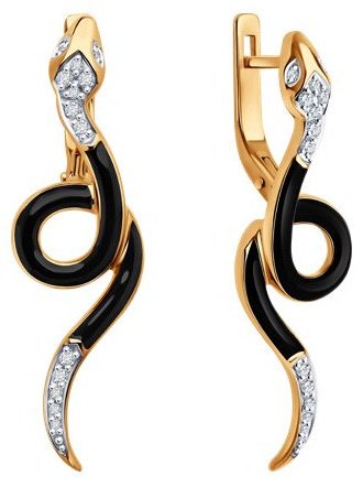 Серьги Diamant 51-220-02749-1 вес 3.81 г золото, бриллиант, эмаль купить,NaN
