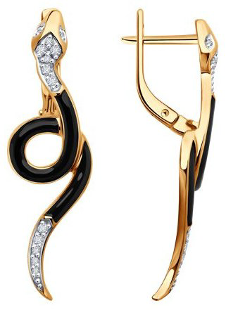 Серьги Diamant 51-220-02749-1 вес 3.81 г золото, бриллиант, эмаль купить,NaN