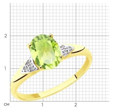 Кольцо Diamant 53-310-00216-3_18 размер 18 вес 1.59 г золото, фианит, хризолит купить,NaN